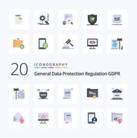 paquete de iconos de color plano de 20 gdpr como documento gdpr de consentimiento de bloqueo bancario vector