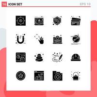 Universal Icon Symbols Group of 16 Modern Solid Glyphs of hand power shield office business Editable Vector Design Elements