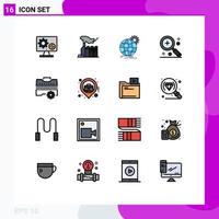 Flat Color Filled Line Pack of 16 Universal Symbols of find gear domination world wide business Editable Creative Vector Design Elements