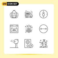 Pack of 9 Modern Outlines Signs and Symbols for Web Print Media such as printing seo male page error Editable Vector Design Elements