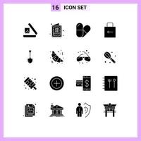 Modern Set of 16 Solid Glyphs and symbols such as digging tool table shovel security Editable Vector Design Elements