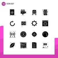 16 Universal Solid Glyphs Set for Web and Mobile Applications language app course video chat bag Editable Vector Design Elements