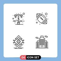 Group of 4 Modern Filledline Flat Colors Set for lamp infrastructure road light sport structure Editable Vector Design Elements