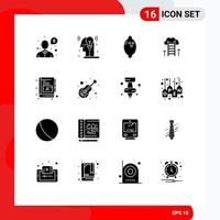 16 Thematic Vector Solid Glyphs and Editable Symbols of book focus food success career Editable Vector Design Elements