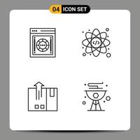 4 Universal Line Signs Symbols of encryption cargo safe box atom export Editable Vector Design Elements