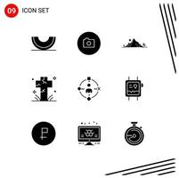 9 User Interface Solid Glyph Pack of modern Signs and Symbols of grave cross ui cemetery nature Editable Vector Design Elements