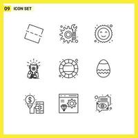 Set of 9 Commercial Outlines pack for color wheel creative happy color prize Editable Vector Design Elements