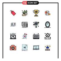 16 User Interface Flat Color Filled Line Pack of modern Signs and Symbols of identity business achievement brand trophy Editable Creative Vector Design Elements