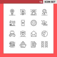 Modern Set of 16 Outlines Pictograph of brush find funding business jewelry Editable Vector Design Elements