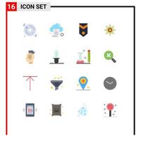 Pictogram Set of 16 Simple Flat Colors of head gear computing setting rank Editable Pack of Creative Vector Design Elements