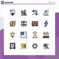 Pack of 16 Modern Flat Color Filled Lines Signs and Symbols for Web Print Media such as money coin arrows circle celebration Editable Creative Vector Design Elements