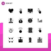 Set of 16 Modern UI Icons Symbols Signs for up gestures gestures finger things Editable Vector Design Elements