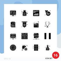 Set of 16 Commercial Solid Glyphs pack for document guarantee chart shirt fashion Editable Vector Design Elements