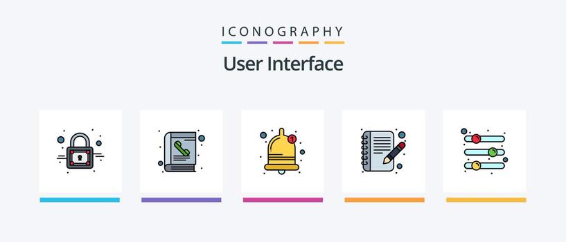 la línea de la interfaz de usuario llenó el paquete de 5 iconos, incluida la navegación. localización. igualada. casa .. diseño de iconos creativos vector