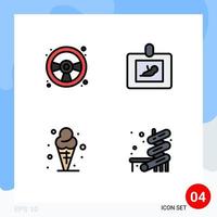 Mobile Interface Filledline Flat Color Set of 4 Pictograms of racing car cone play medicine ice Editable Vector Design Elements