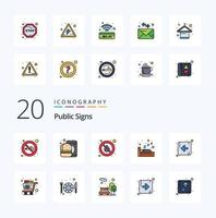 20 Public Signs Line Filled Color icon Pack like left arrow no sleeping night vector