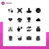 16 Universal Solid Glyph Signs Symbols of cloud heartbeat press heart weather Editable Vector Design Elements