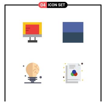 conjunto moderno de 4 iconos planos pictograma de formato de diseño de escuela de ciencias de la computación elementos de diseño vectorial editables vector