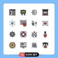 Modern Set of 16 Flat Color Filled Lines and symbols such as connection global gear network garage Editable Creative Vector Design Elements