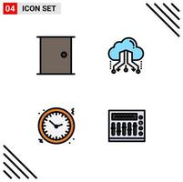 Set of 4 Modern UI Icons Symbols Signs for buildings online home link clock Editable Vector Design Elements