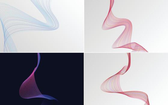 Set of 4 geometric wave pattern background Abstract waving line vector