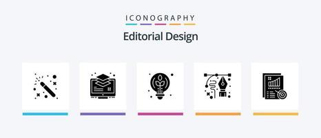 Editorial Design Glyph 5 Icon Pack Including analytics. pen. creative. drawing. art. Creative Icons Design vector