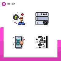 Mobile Interface Filledline Flat Color Set of 4 Pictograms of personal up gradation online store database bag bathroom Editable Vector Design Elements