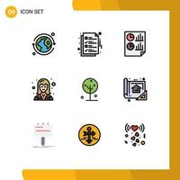 Pack of 9 Modern Filledline Flat Colors Signs and Symbols for Web Print Media such as worker female analytics electrician report Editable Vector Design Elements