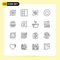 paquete de iconos de vectores de stock de 16 signos y símbolos de línea para elementos de diseño de vectores editables de potencia de usuario de confeti horneado de pastel