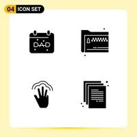 Modern Set of 4 Solid Glyphs Pictograph of calendar fingers fathers day files hand Editable Vector Design Elements