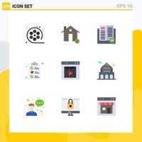 conjunto de 9 iconos modernos de la interfaz de usuario signos de símbolos para la lista de verificación de compras conocimiento de la escuela de la casa elementos de diseño vectorial editables vector