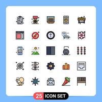 Set of 25 Vector Filled line Flat Colors on Grid for poniter message medal application net Editable Vector Design Elements
