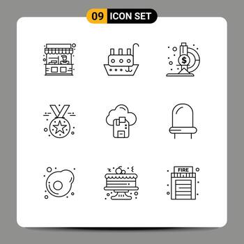 9 Universal Outlines Set for Web and Mobile Applications sd cloud laboratory medal badge Editable Vector Design Elements