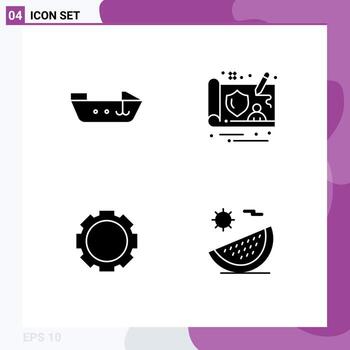 conjunto de glifos sólidos universales para aplicaciones web y móviles barco controlador de playa engranaje fruta elementos de diseño vectorial editables vector