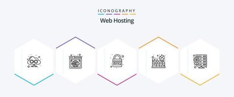 Web Hosting 25 Line icon pack including server. protection. domain. firewall. security vector