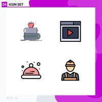 4 concepto de color plano de línea completa para sitios web móviles y aplicaciones de regreso a la escuela página de video libros interfaz medios sombrero elementos de diseño vectorial editables vector