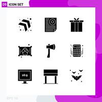 conjunto de 9 iconos de interfaz de usuario modernos símbolos signos para hacha accesorios de hacha sauna mujer elementos de diseño vectorial editables vector
