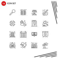 16 Universal Outline Signs Symbols of musical instrument wheat folk success Editable Vector Design Elements