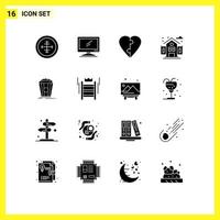 16 Thematic Vector Solid Glyphs and Editable Symbols of theater school imac life puzzle Editable Vector Design Elements