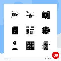 símbolos de iconos universales grupo de 9 glifos sólidos modernos de contenido nativo educación publicidad pago elementos de diseño de vectores editables