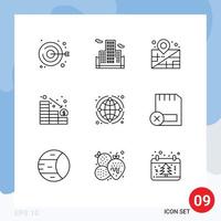 paquete de esquema de 9 símbolos universales de elementos de diseño de vector editables de pérdida de globo de negocios global de negocios