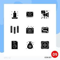 Group of 9 Modern Solid Glyphs Set for calendar files heart education speaker Editable Vector Design Elements