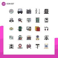 25 Thematic Vector Filled line Flat Colors and Editable Symbols of piercings box vehicles sort alphabetical Editable Vector Design Elements