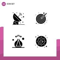 Modern Set of 4 Solid Glyphs Pictograph of satellite incense signal illustration spa Editable Vector Design Elements