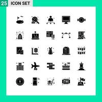 Group of 25 Modern Solid Glyphs Set for imac monitor search computer director Editable Vector Design Elements