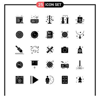 paquete de glifos sólidos de 25 símbolos universales de algoritmo de predicción interior investigación científica laboratorio de ciencias elementos de diseño de vectores editables