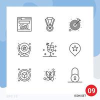 9 Universal Outlines Set for Web and Mobile Applications beverage technology strategy computer camera Editable Vector Design Elements