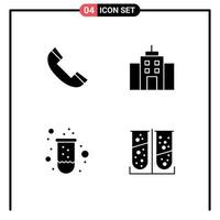 4 User Interface Solid Glyph Pack of modern Signs and Symbols of call test telephone office tube Editable Vector Design Elements