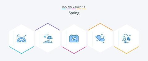 Spring 25 Blue icon pack including floral. spring. calendar. fly. animal vector