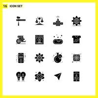 Set of 16 Commercial Solid Glyphs pack for old chariot gps setting internet Editable Vector Design Elements